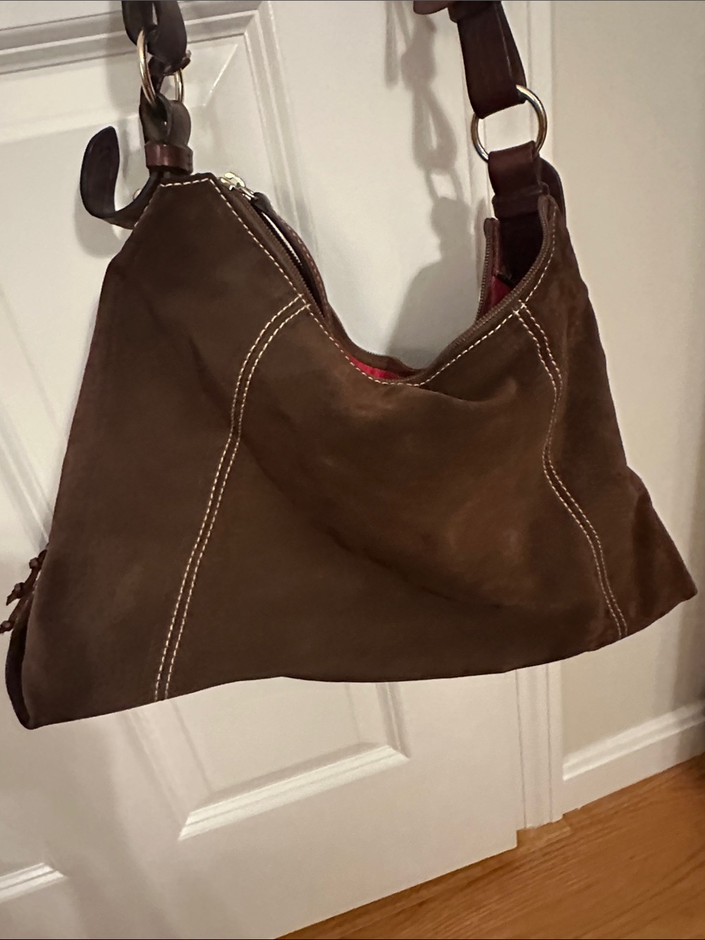 Dooney & Bourke Brown Suede Shoulder Hobo Bag - Picture 3 of 8